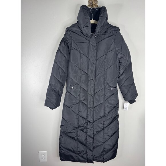 NWT Steve Madden Women's Black Chevron Puffer Long Winter Coat Size XS - Picture 4 of 9